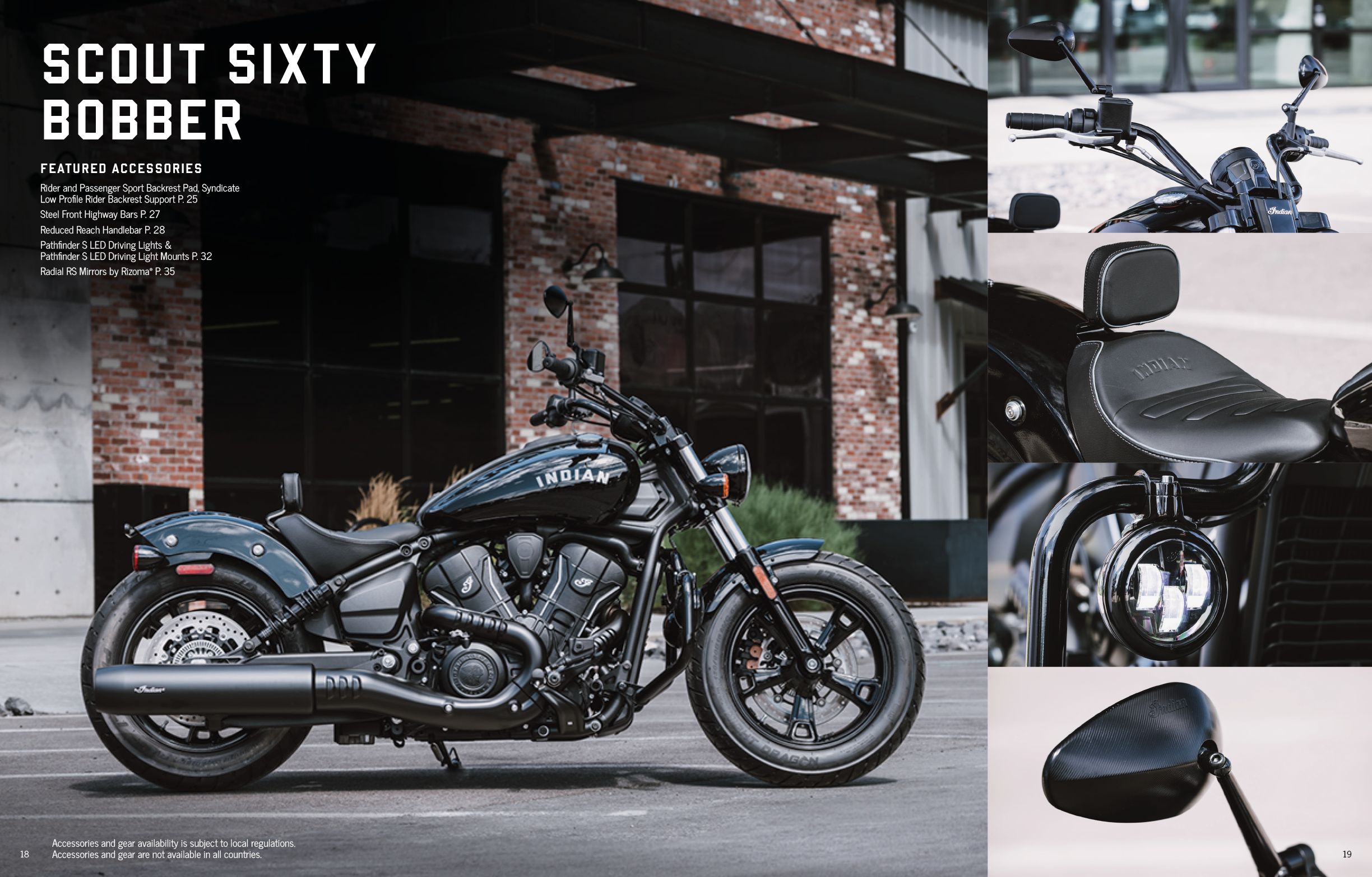 A magazine advertisement for a motorcycle with a black seat and a blue body. The motorcycle is parked in front of a brick building. AI generated content